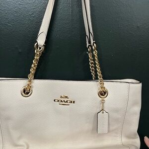 Coach Ivory Tote Bag with Gold Chains